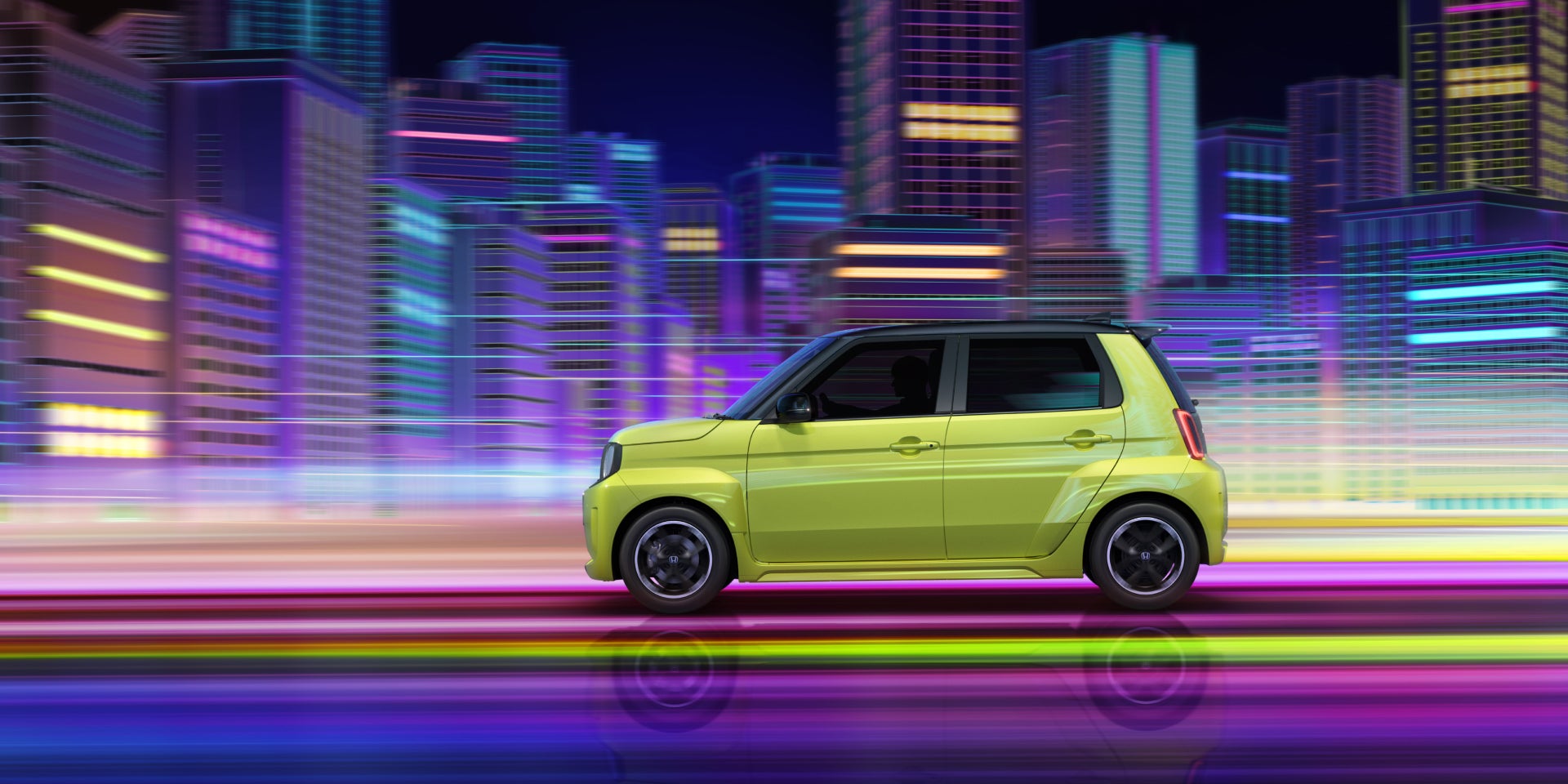 green honda superone driving at night